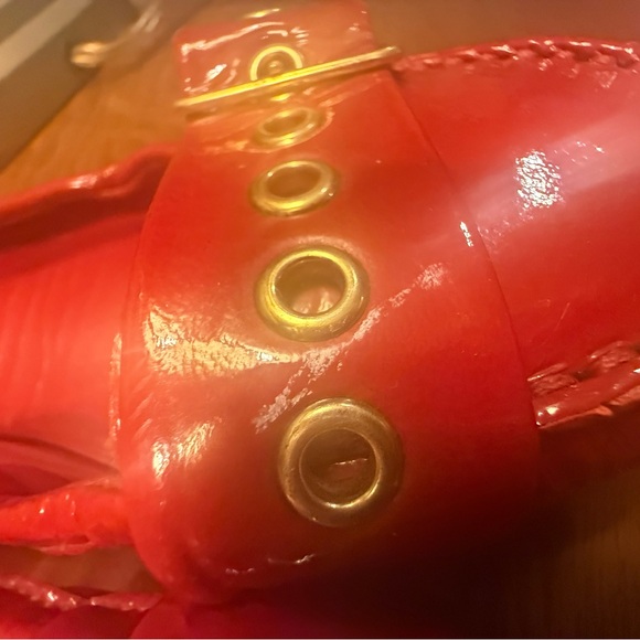 Miu Miu Red Patent Leather Stretch Flats w/ Gold Accents Size 6.5 MSRP $545 - Picture 10 of 12